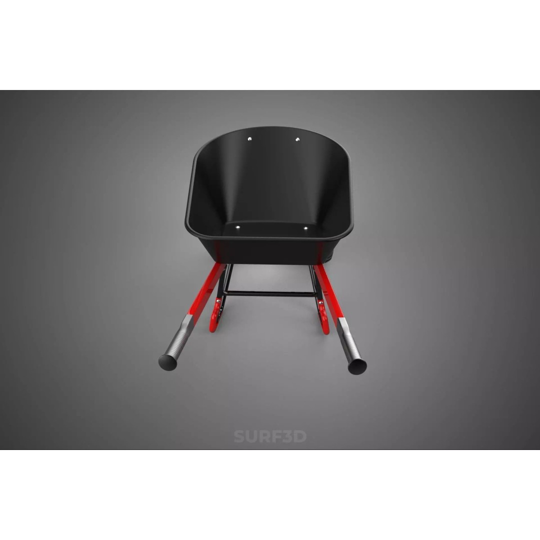 Red Black Two Tire Wheeled Wheelbarrow 3D Model – Dual-Wheeled Utility Cart - View 10