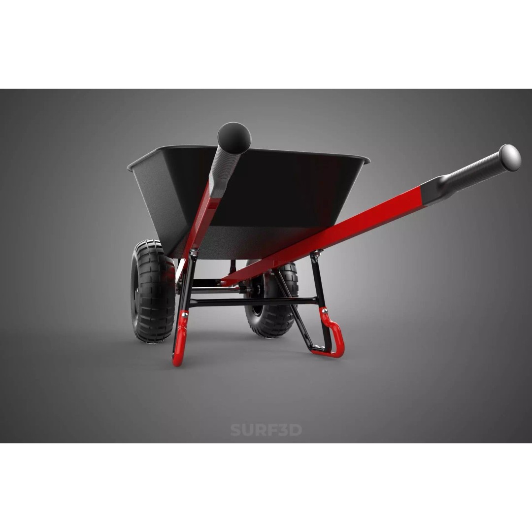 Red Black Two Tire Wheeled Wheelbarrow 3D Model – Dual-Wheeled Utility Cart - View 11