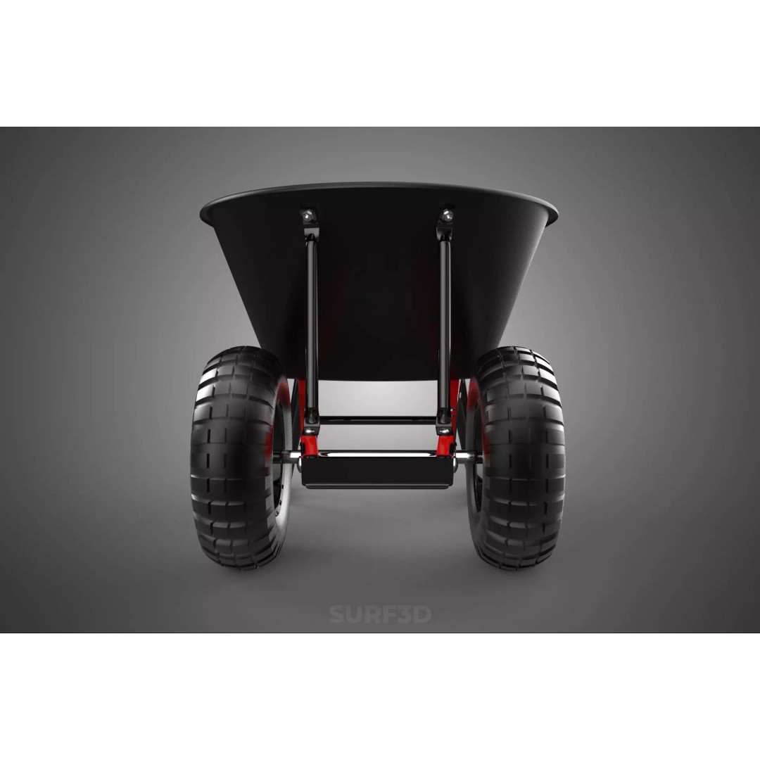 Red Black Two Tire Wheeled Wheelbarrow 3D Model – Dual-Wheeled Utility Cart - View 13