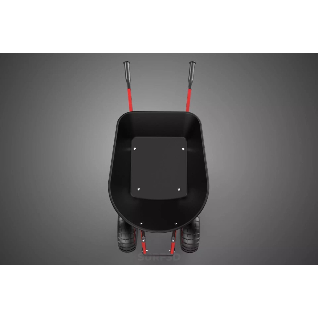 Red Black Two Tire Wheeled Wheelbarrow 3D Model – Dual-Wheeled Utility Cart - View 14