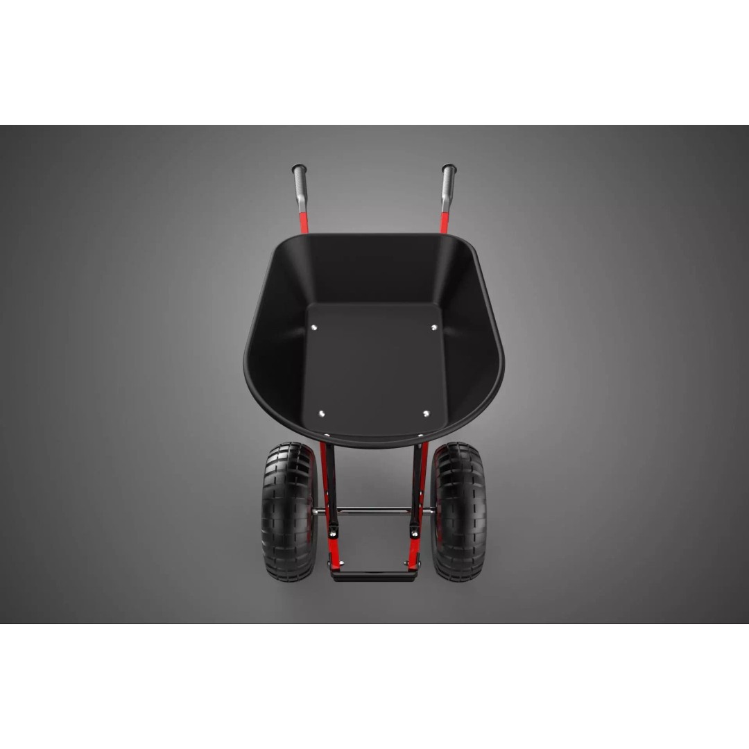 Red Black Two Tire Wheeled Wheelbarrow 3D Model – Dual-Wheeled Utility Cart - View 17