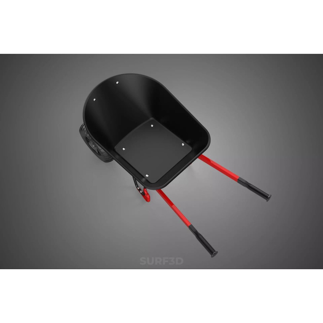 Red Black Two Tire Wheeled Wheelbarrow 3D Model – Dual-Wheeled Utility Cart - View 19