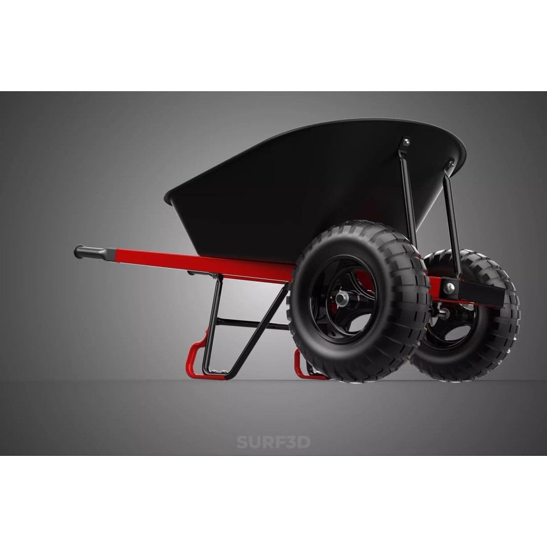Red Black Two Tire Wheeled Wheelbarrow 3D Model – Dual-Wheeled Utility Cart - View 21
