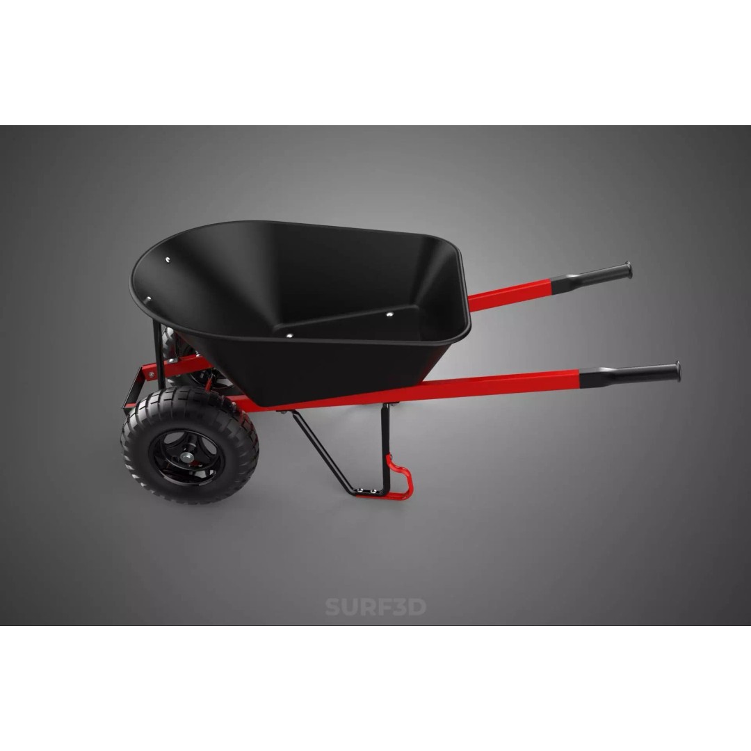 Red Black Two Tire Wheeled Wheelbarrow 3D Model – Dual-Wheeled Utility Cart - View 22