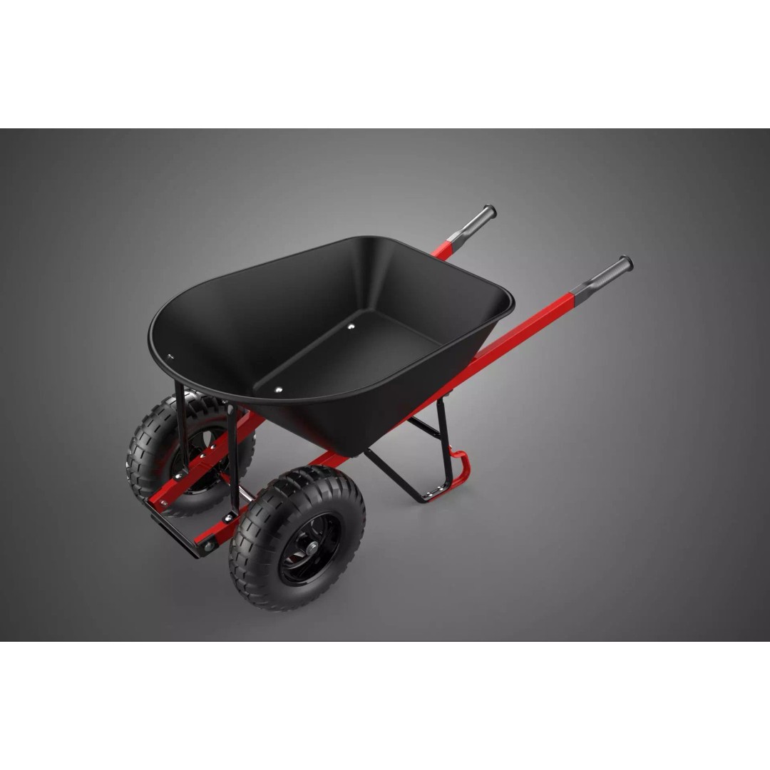 Red Black Two Tire Wheeled Wheelbarrow 3D Model – Dual-Wheeled Utility Cart - View 23