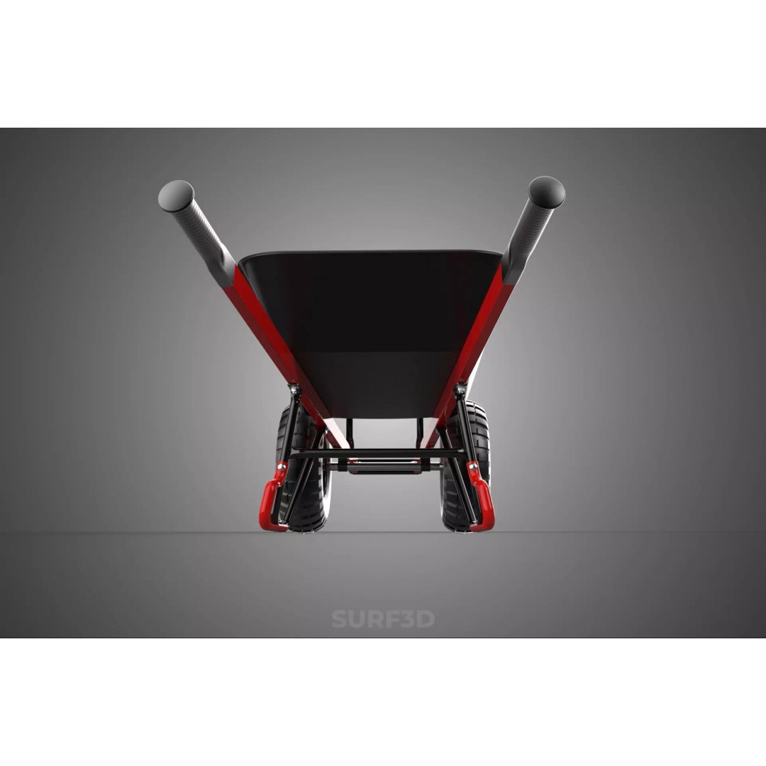 Red Black Two Tire Wheeled Wheelbarrow 3D Model – Dual-Wheeled Utility Cart - View 24