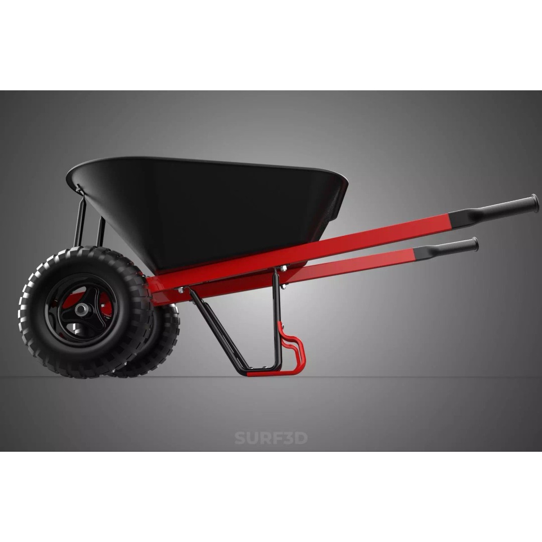 Red Black Two Tire Wheeled Wheelbarrow 3D Model – Dual-Wheeled Utility Cart - View 25