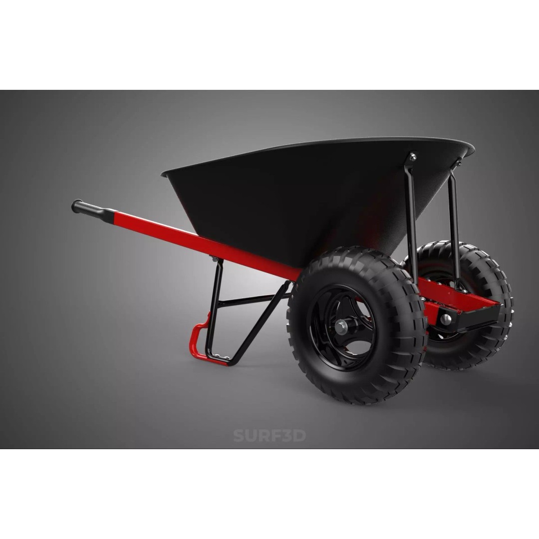Red Black Two Tire Wheeled Wheelbarrow 3D Model – Dual-Wheeled Utility Cart - View 26
