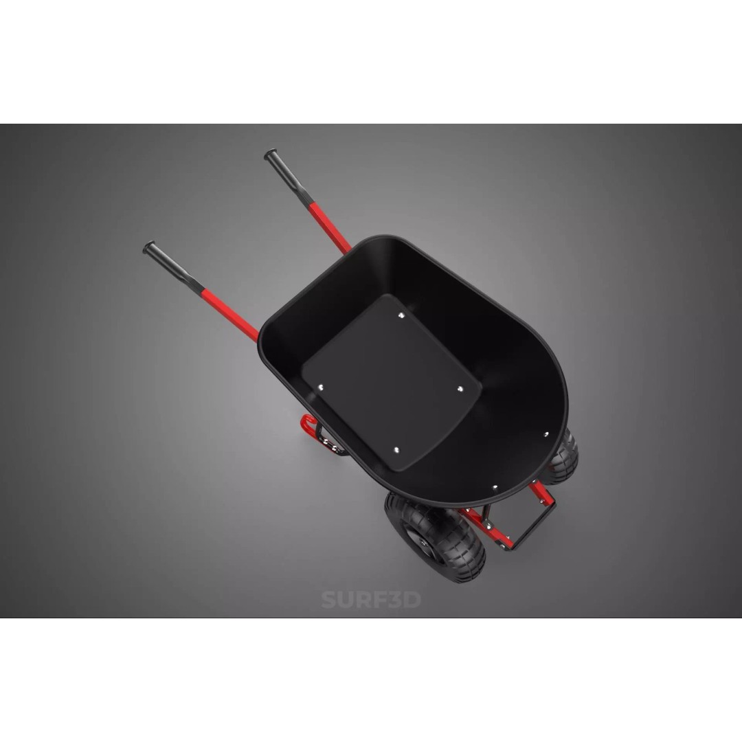 Red Black Two Tire Wheeled Wheelbarrow 3D Model – Dual-Wheeled Utility Cart - View 27