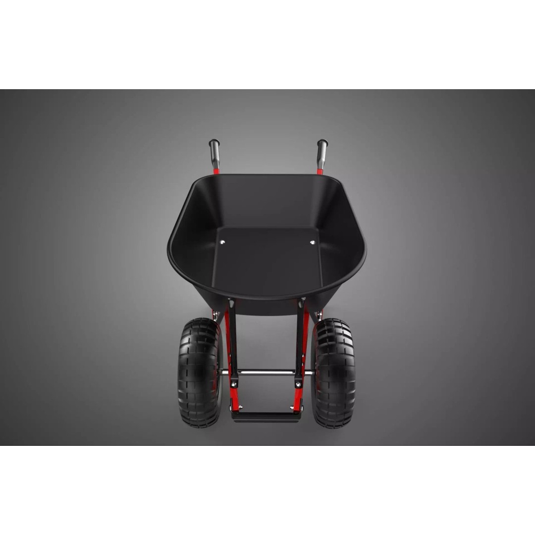 Red Black Two Tire Wheeled Wheelbarrow 3D Model – Dual-Wheeled Utility Cart - View 28