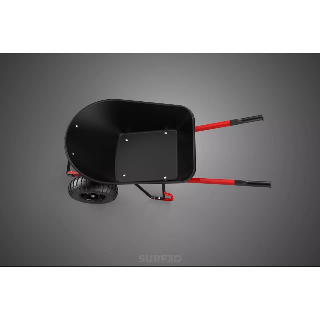 Red Black Two Tire Wheeled Wheelbarrow 3D Model – Dual-Wheeled Utility Cart - View 31
