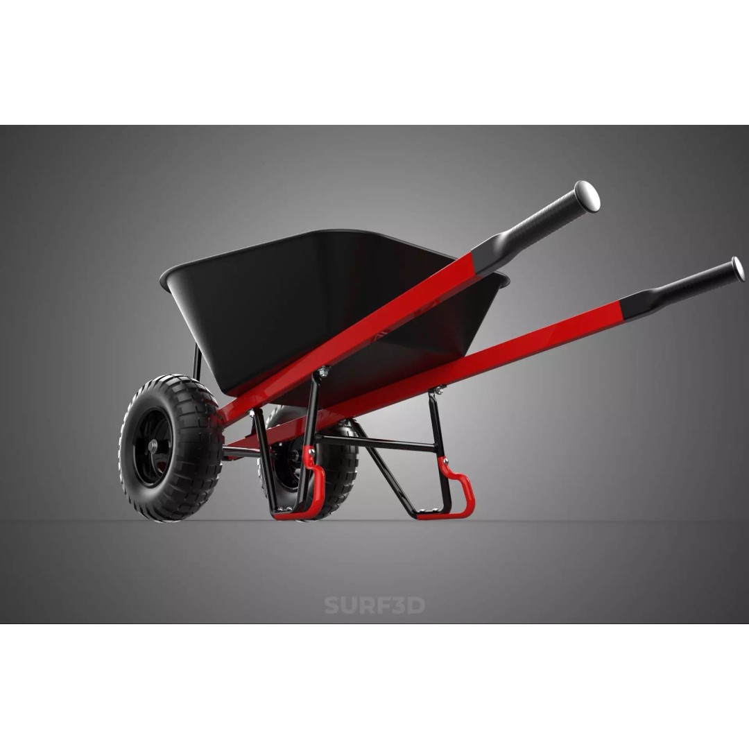 Red Black Two Tire Wheeled Wheelbarrow 3D Model – Dual-Wheeled Utility Cart - View 33