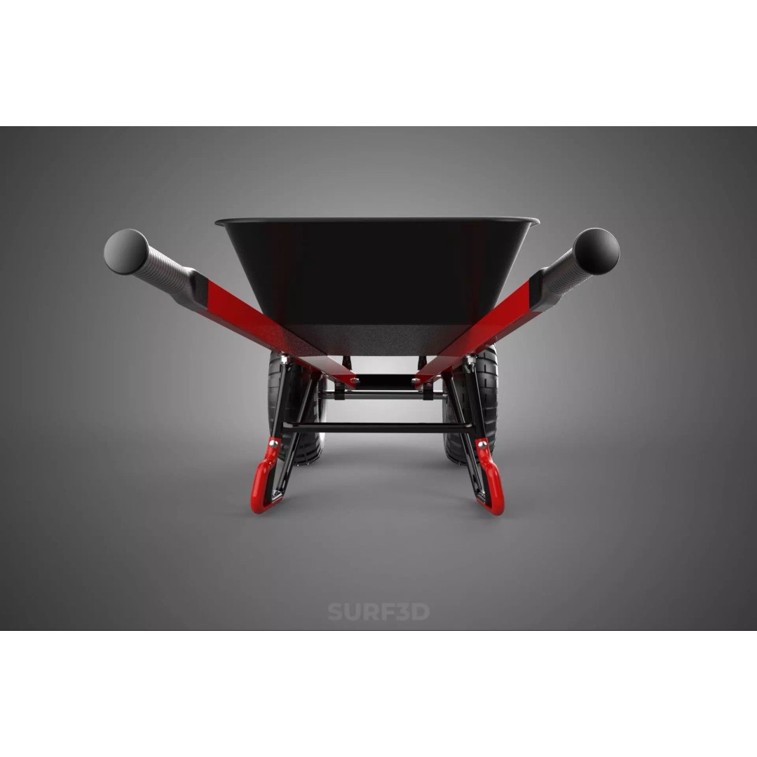 Red Black Two Tire Wheeled Wheelbarrow 3D Model – Dual-Wheeled Utility Cart - View 34