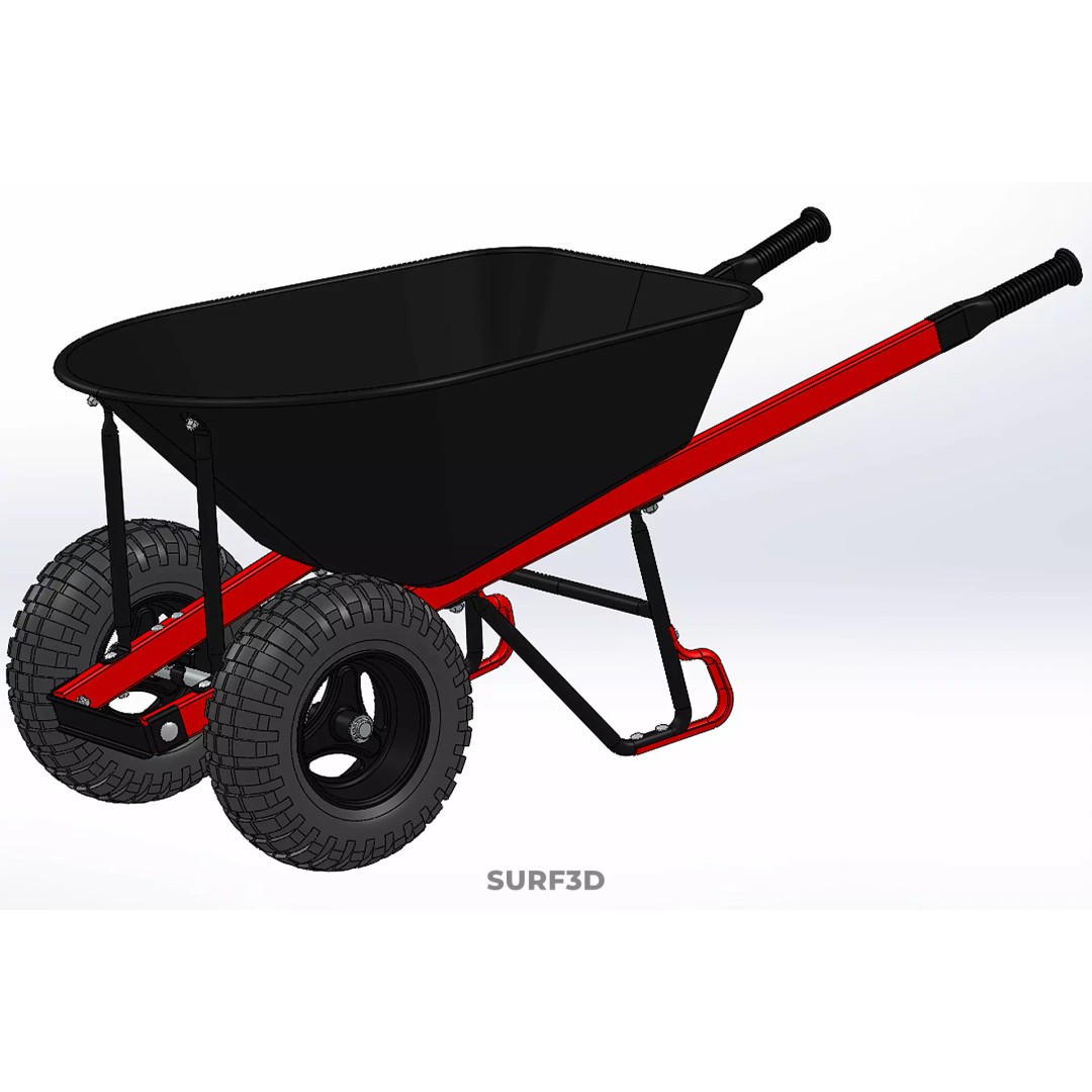 Red Black Two Tire Wheeled Wheelbarrow 3D Model – Dual-Wheeled Utility Cart - View 37