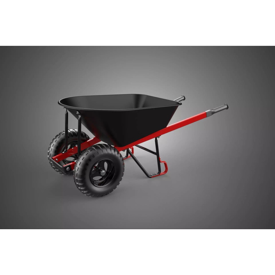 Red Black Two Tire Wheeled Wheelbarrow 3D Model – Dual-Wheeled Utility Cart - View 4