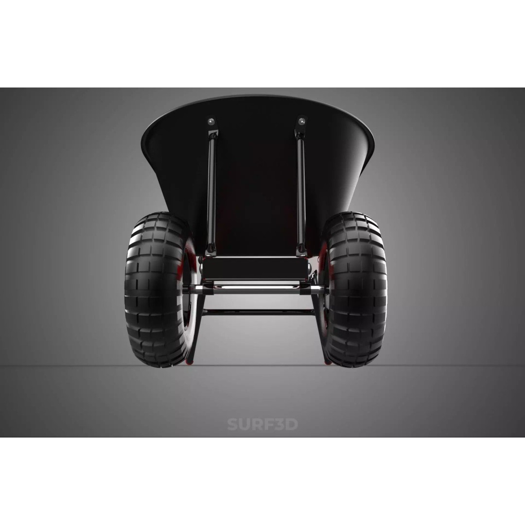 Red Black Two Tire Wheeled Wheelbarrow 3D Model – Dual-Wheeled Utility Cart - View 7