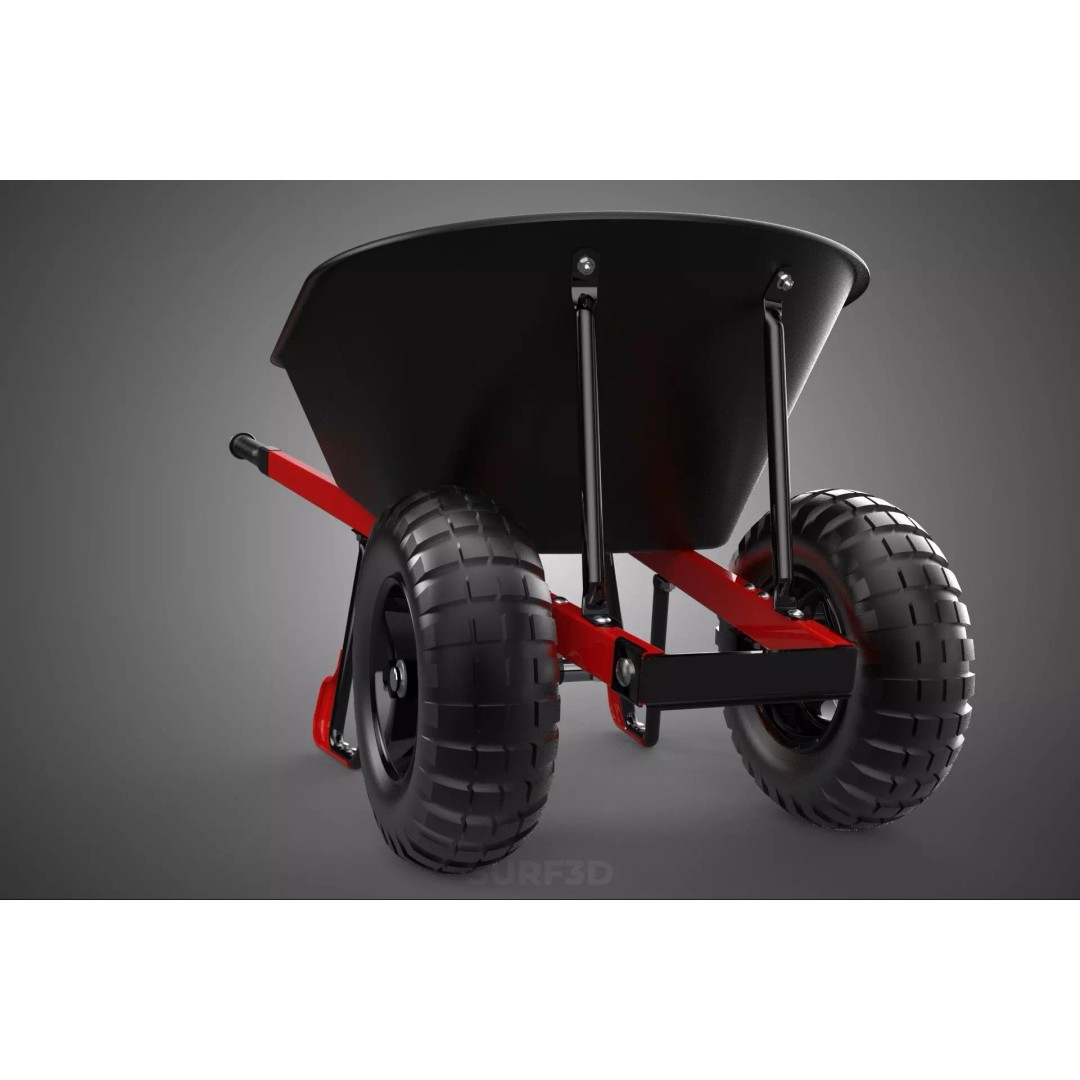 Red Black Two Tire Wheeled Wheelbarrow 3D Model – Dual-Wheeled Utility Cart - View 8