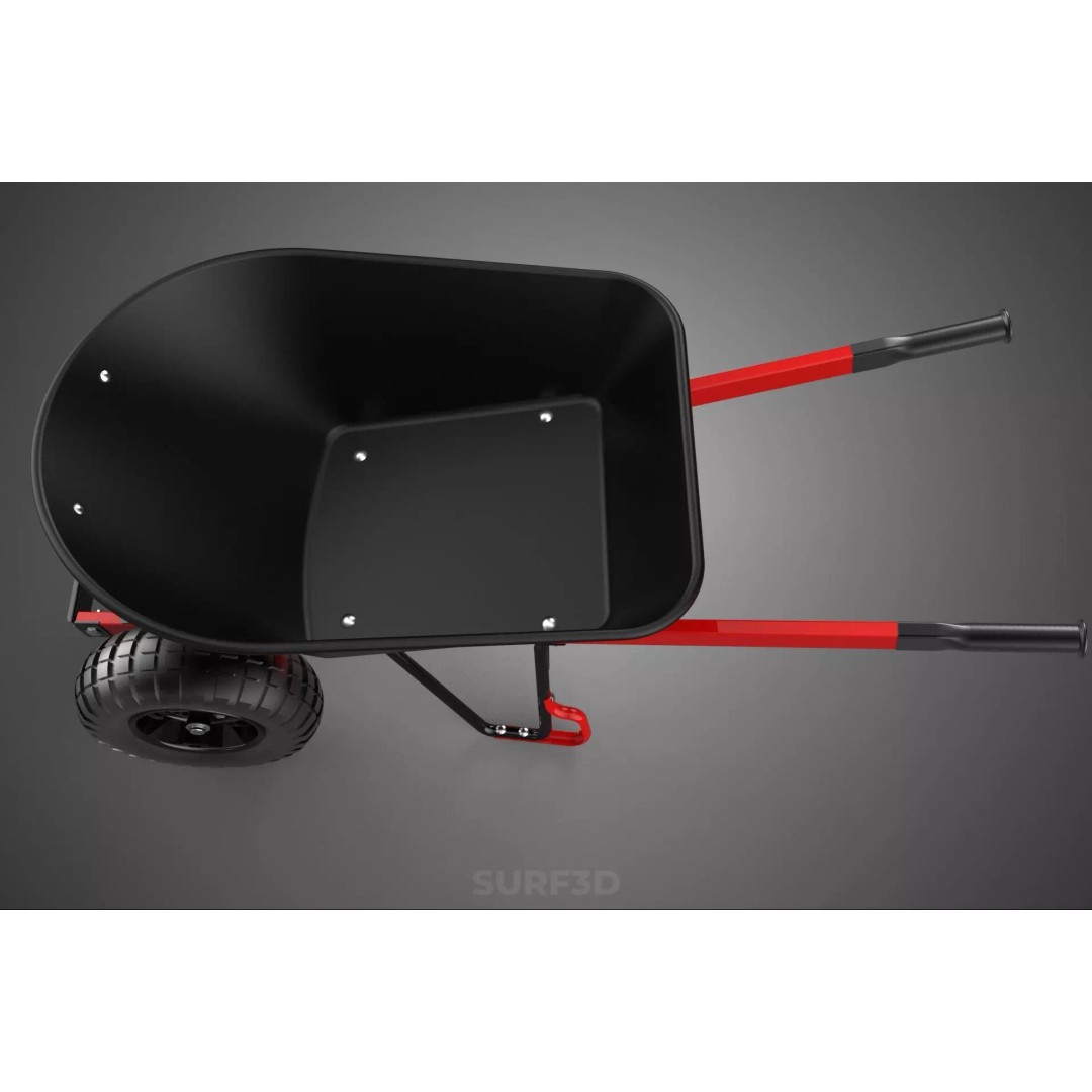 Red Black Two Tire Wheeled Wheelbarrow 3D Model – Dual-Wheeled Utility Cart - View 9