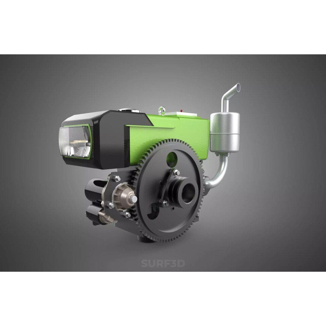 Green Diesel Engine Headlight 3D Model – High Poly PBR Asset, FBX/OBJ - View 10
