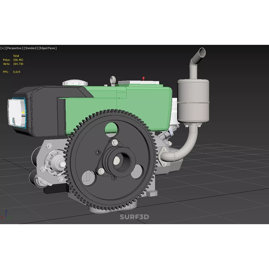 Green Diesel Engine Headlight 3D Model – High Poly PBR Asset, FBX/OBJ - View 24