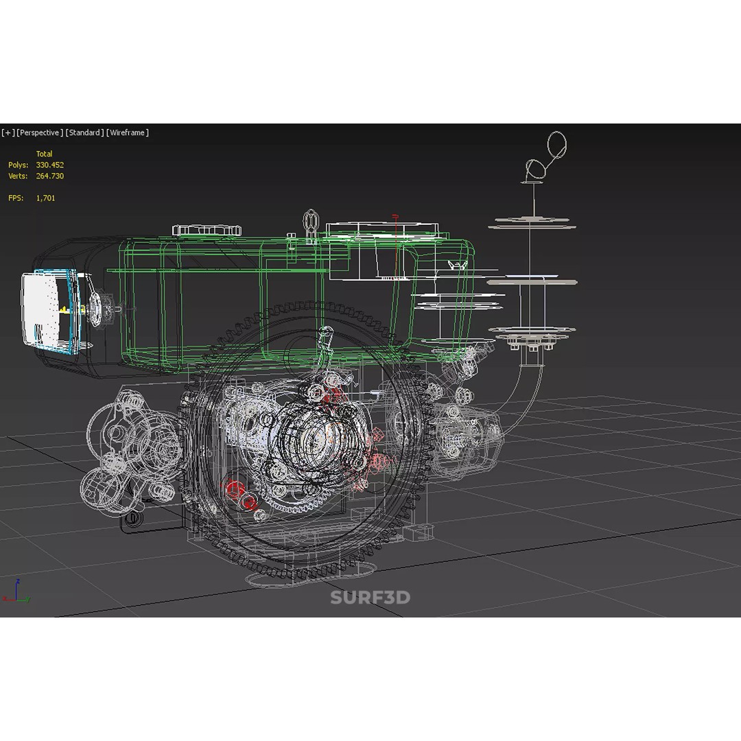 Green Diesel Engine Headlight 3D Model – High Poly PBR Asset, FBX/OBJ - View 25
