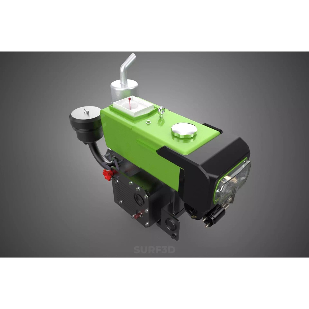 Green Diesel Engine Headlight 3D Model – High Poly PBR Asset, FBX/OBJ - View 3
