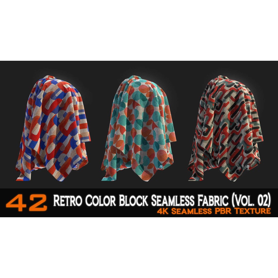 Retro Color Block Fabric 3D Model – 42 Seamless PBR Textures