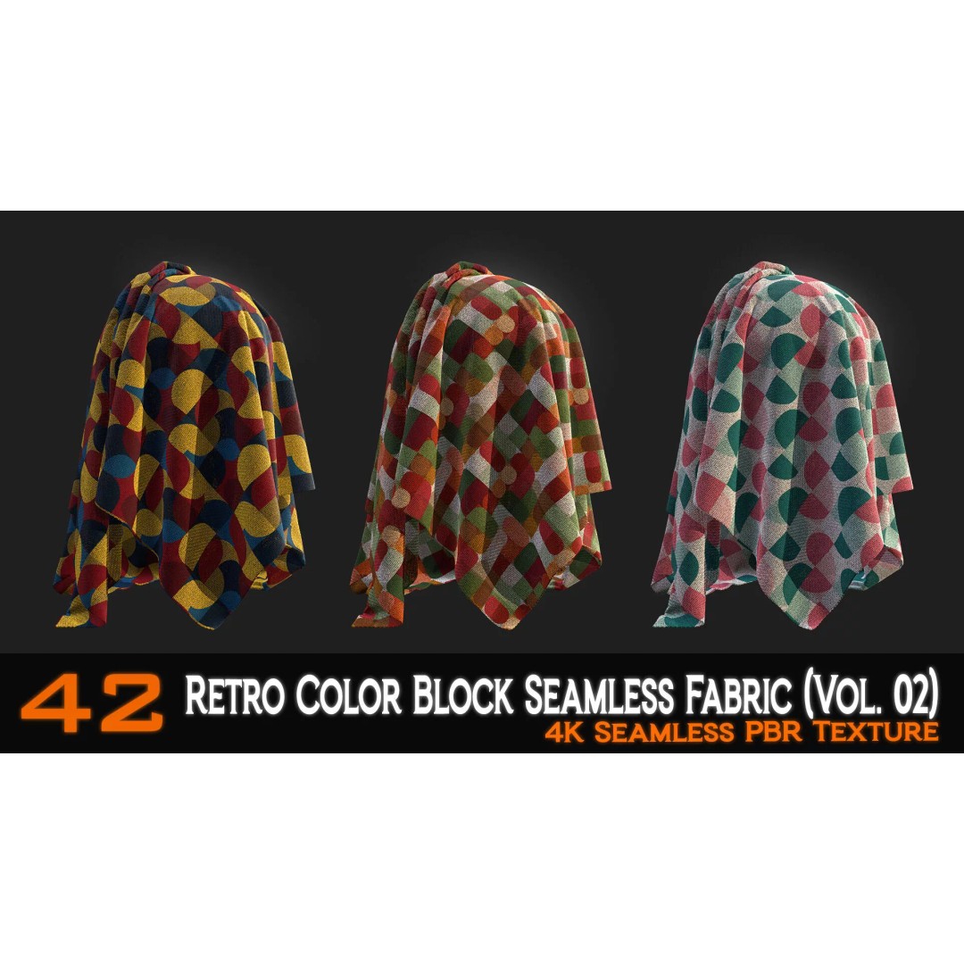 Retro Color Block Fabric 3D Model – 42 Seamless PBR Textures - View 10