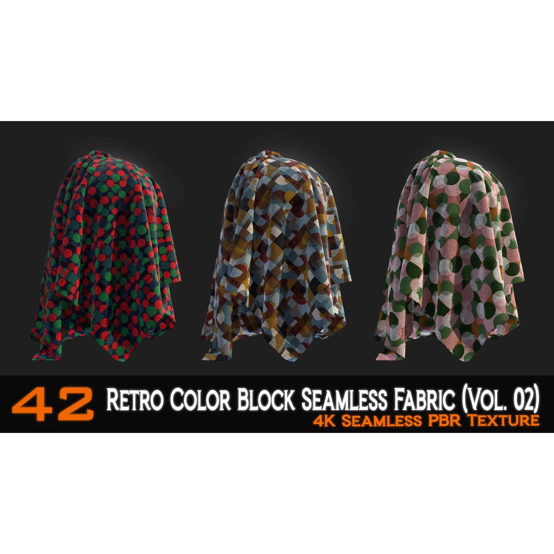 Retro Color Block Fabric 3D Model – 42 Seamless PBR Textures - View 11