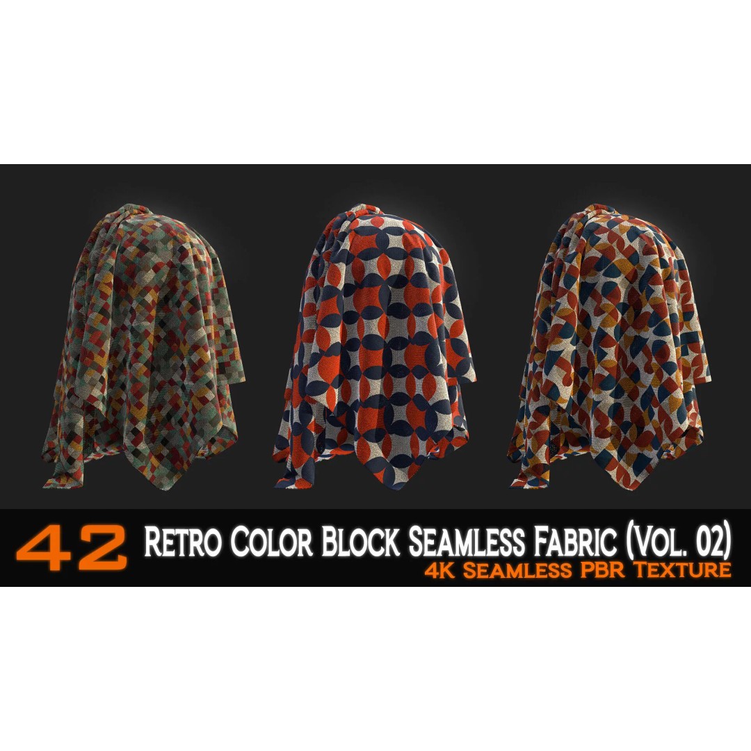 Retro Color Block Fabric 3D Model – 42 Seamless PBR Textures - View 12