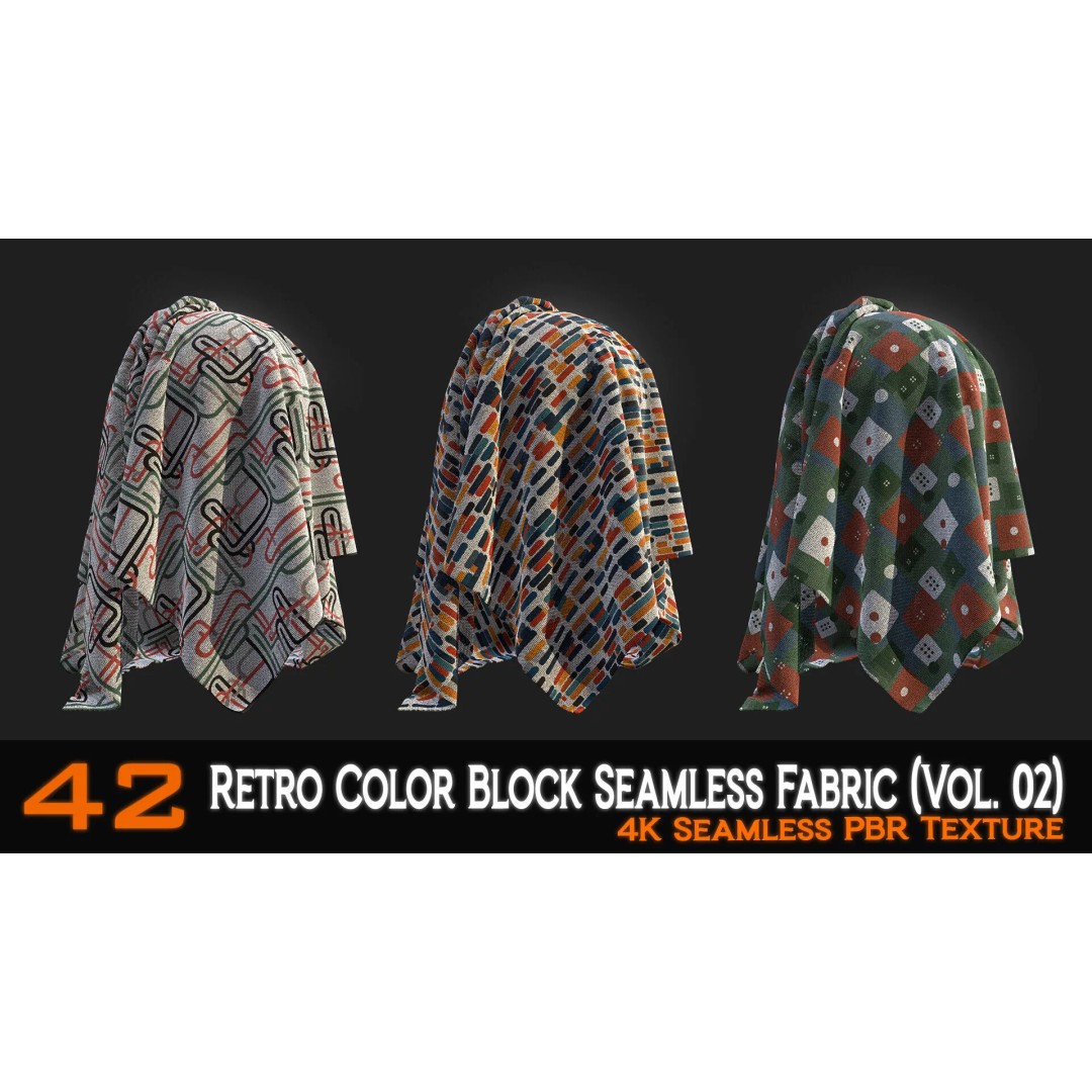 Retro Color Block Fabric 3D Model – 42 Seamless PBR Textures - View 13