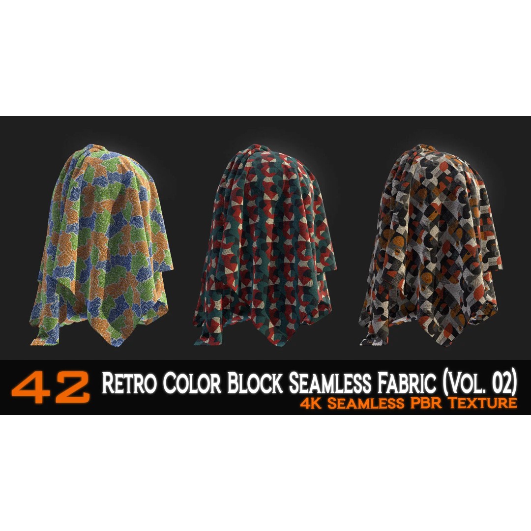 Retro Color Block Fabric 3D Model – 42 Seamless PBR Textures - View 14