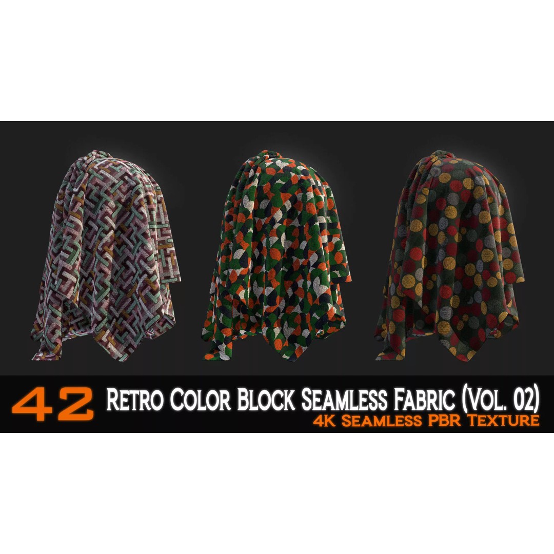 Retro Color Block Fabric 3D Model – 42 Seamless PBR Textures - View 15