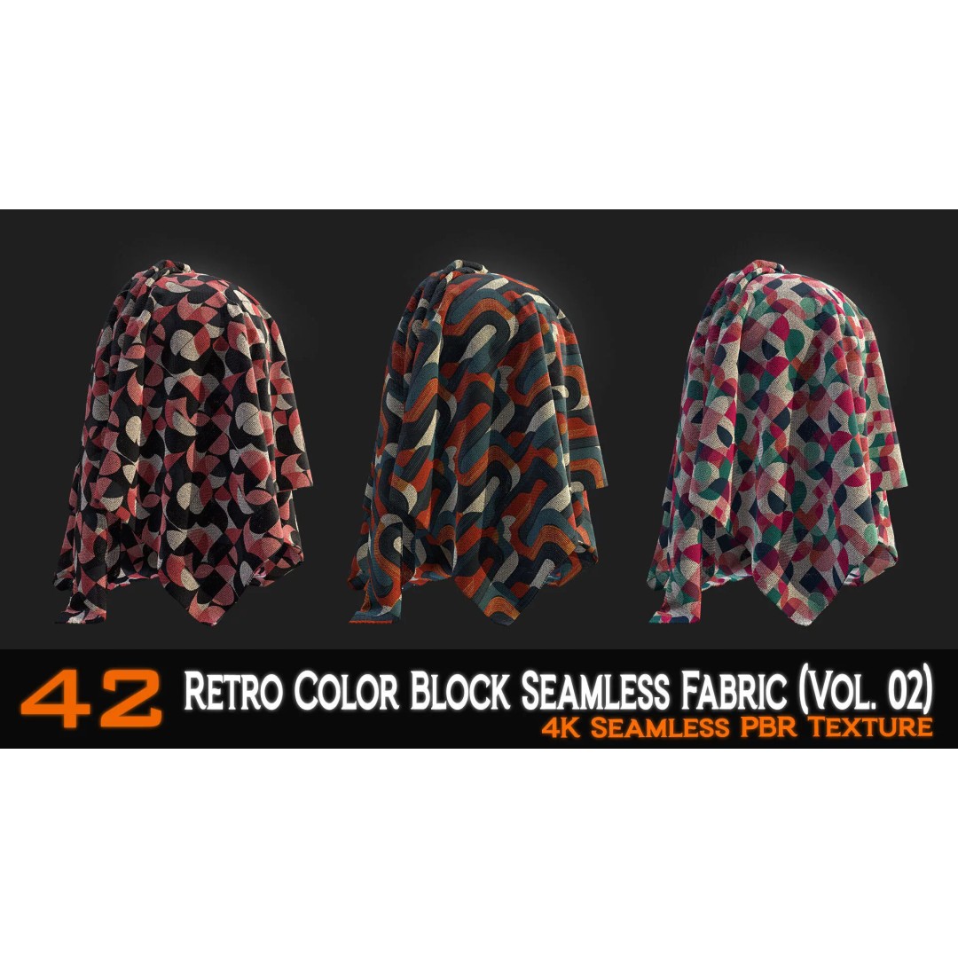 Retro Color Block Fabric 3D Model – 42 Seamless PBR Textures - View 16