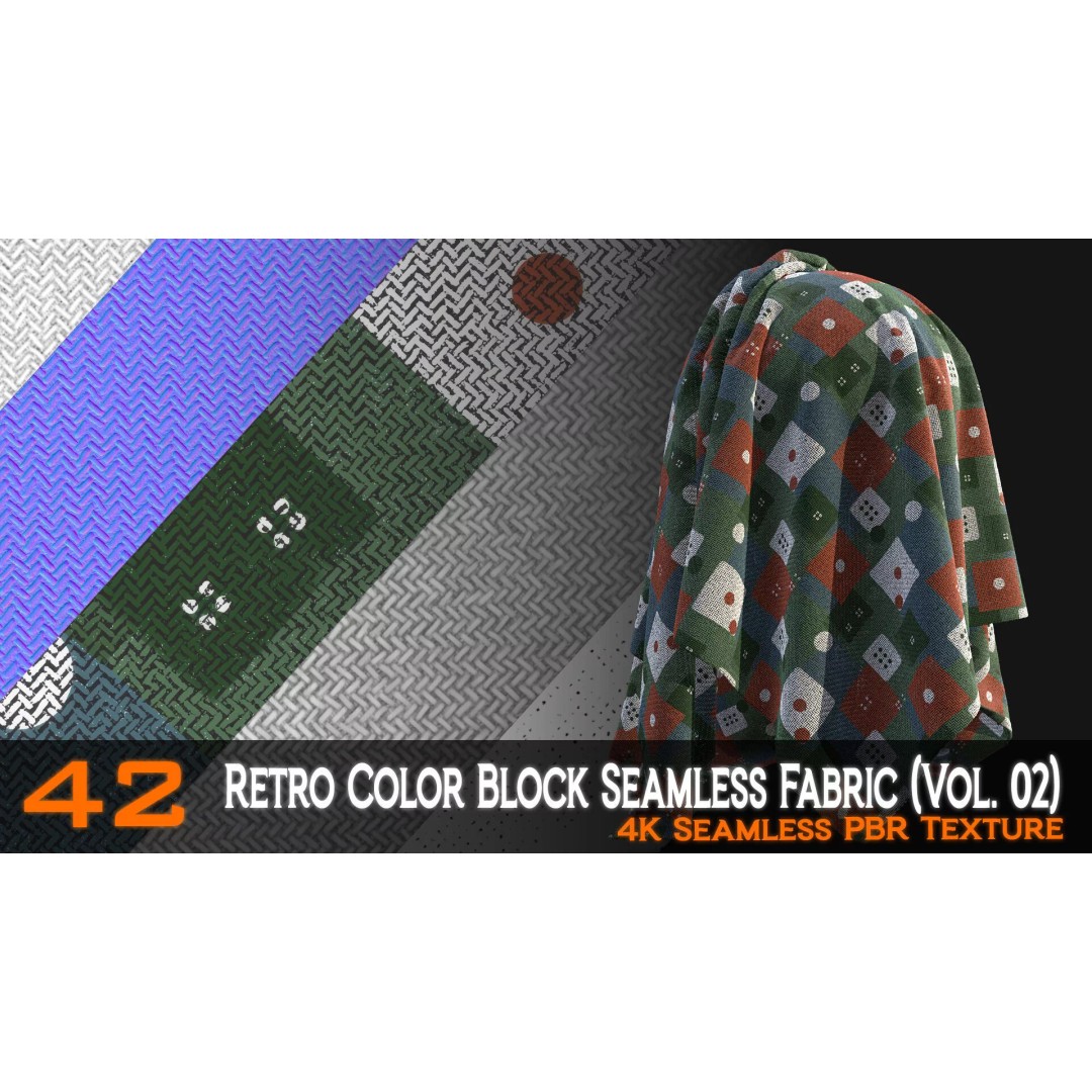 Retro Color Block Fabric 3D Model – 42 Seamless PBR Textures - View 3