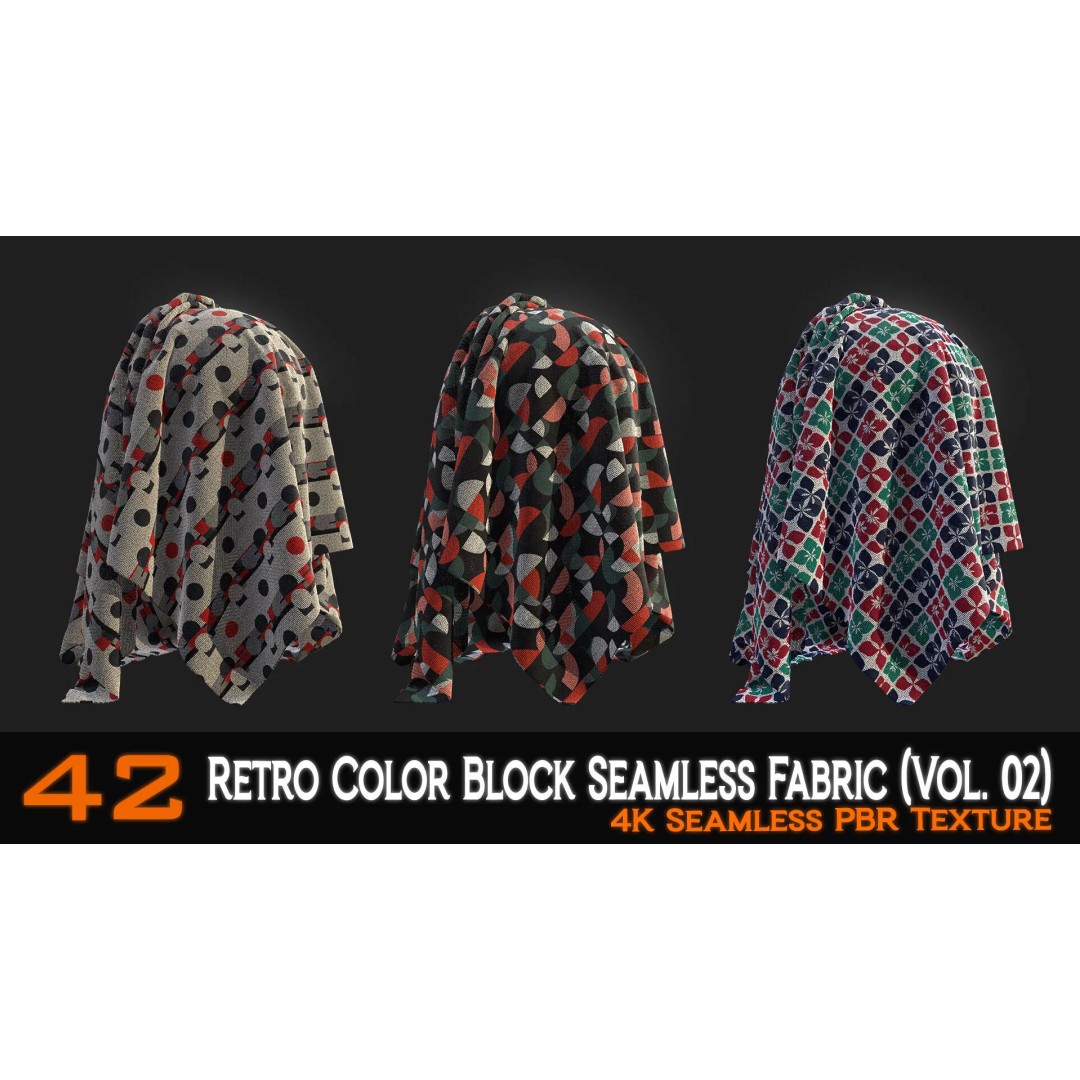 Retro Color Block Fabric 3D Model – 42 Seamless PBR Textures - View 4