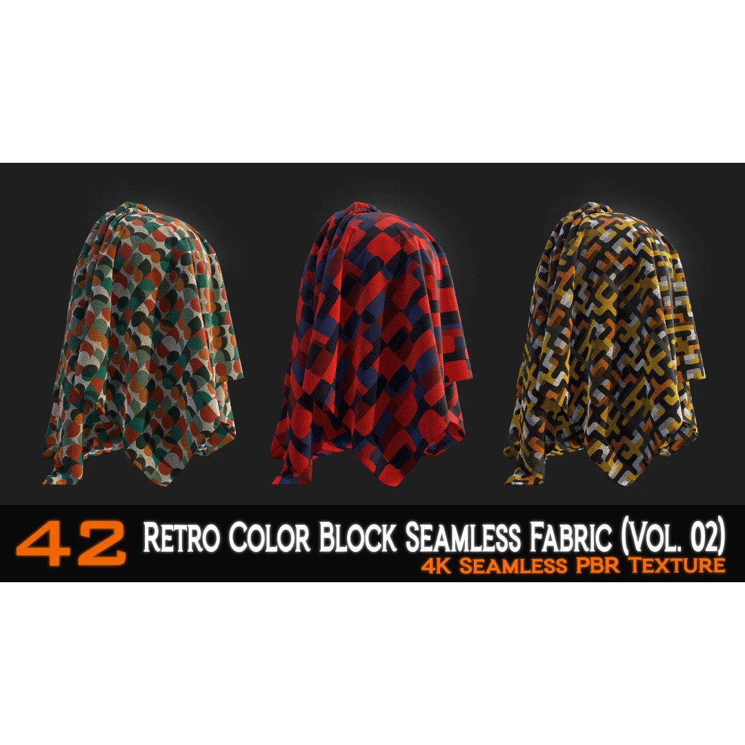 Retro Color Block Fabric 3D Model – 42 Seamless PBR Textures - View 5
