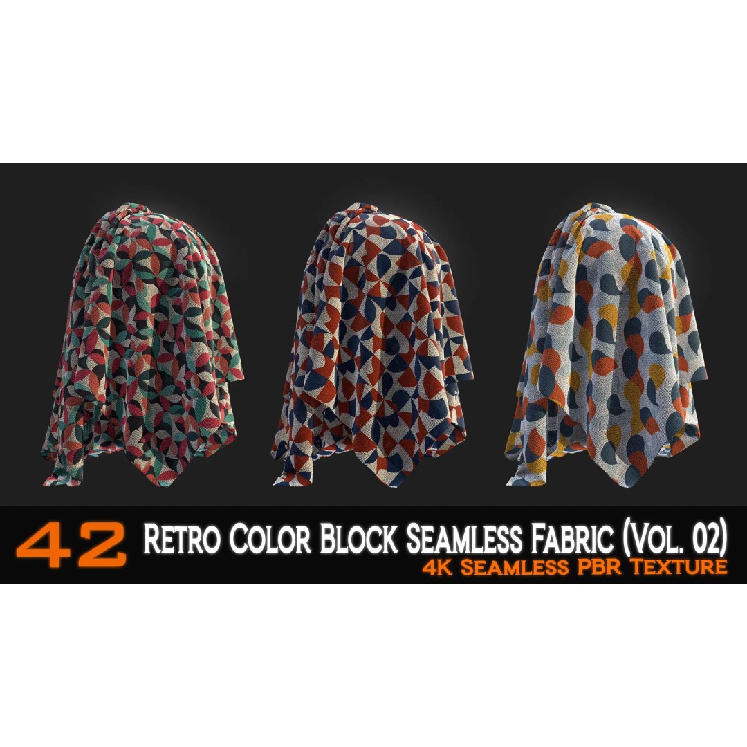 Retro Color Block Fabric 3D Model – 42 Seamless PBR Textures - View 6