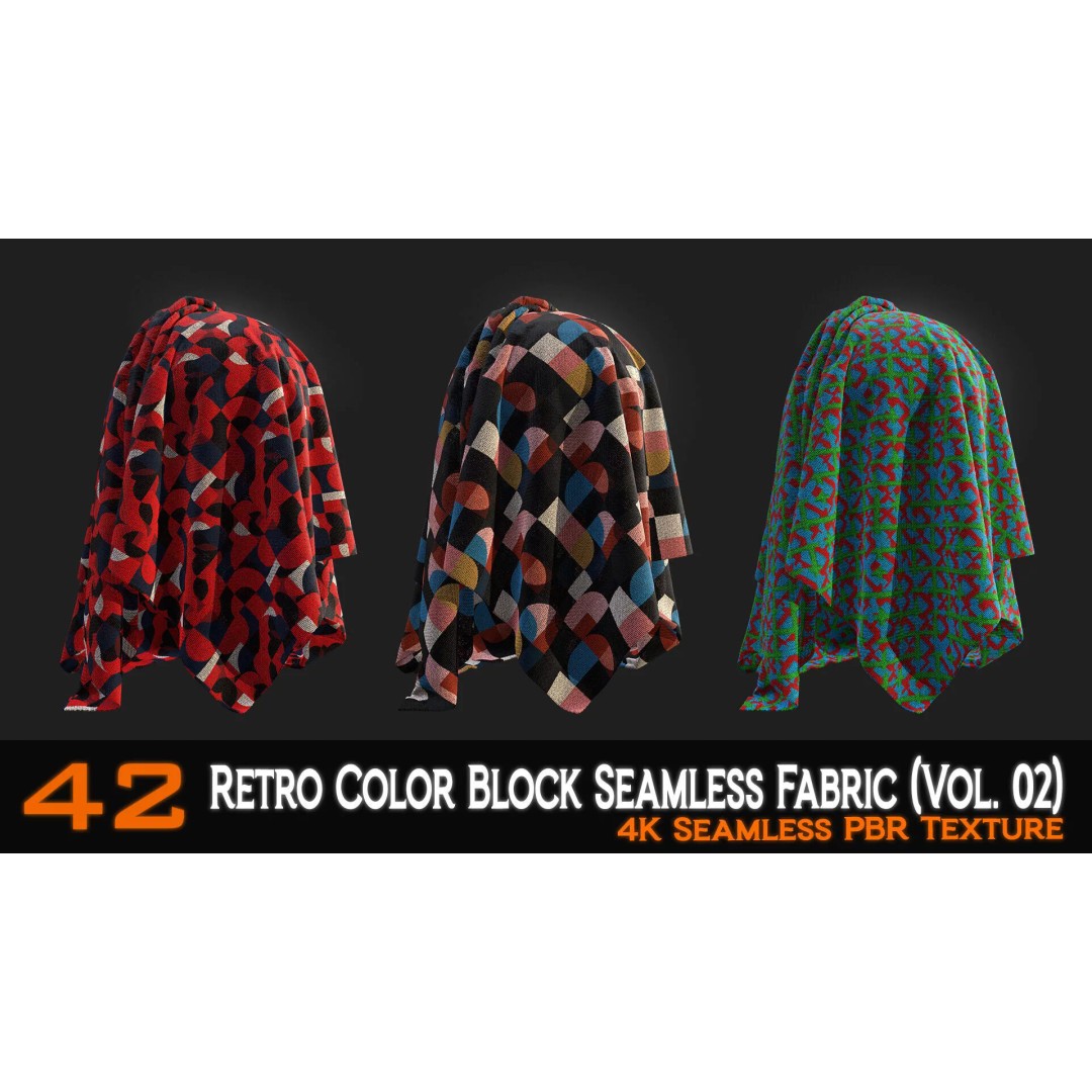 Retro Color Block Fabric 3D Model – 42 Seamless PBR Textures - View 7
