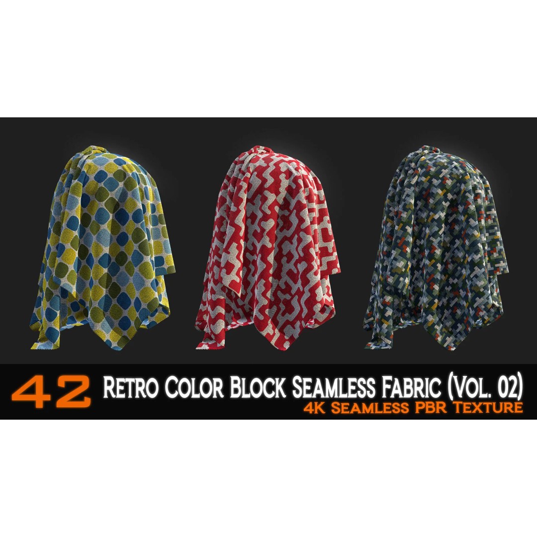 Retro Color Block Fabric 3D Model – 42 Seamless PBR Textures - View 8