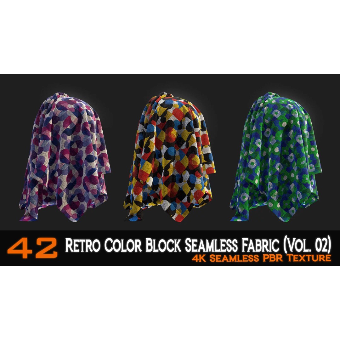 Retro Color Block Fabric 3D Model – 42 Seamless PBR Textures - View 9