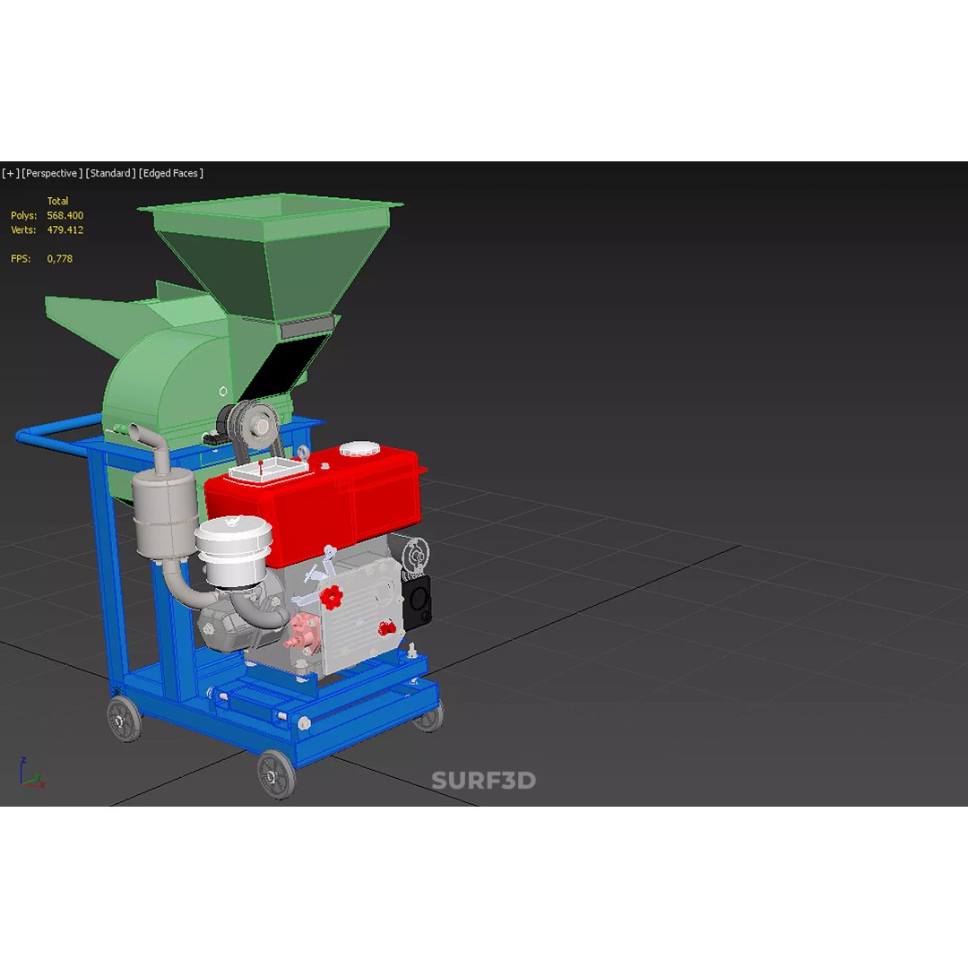 Heavy Duty Cutter Mulcher Machine 3D Model – PBR, FBX, Game Ready - View 34