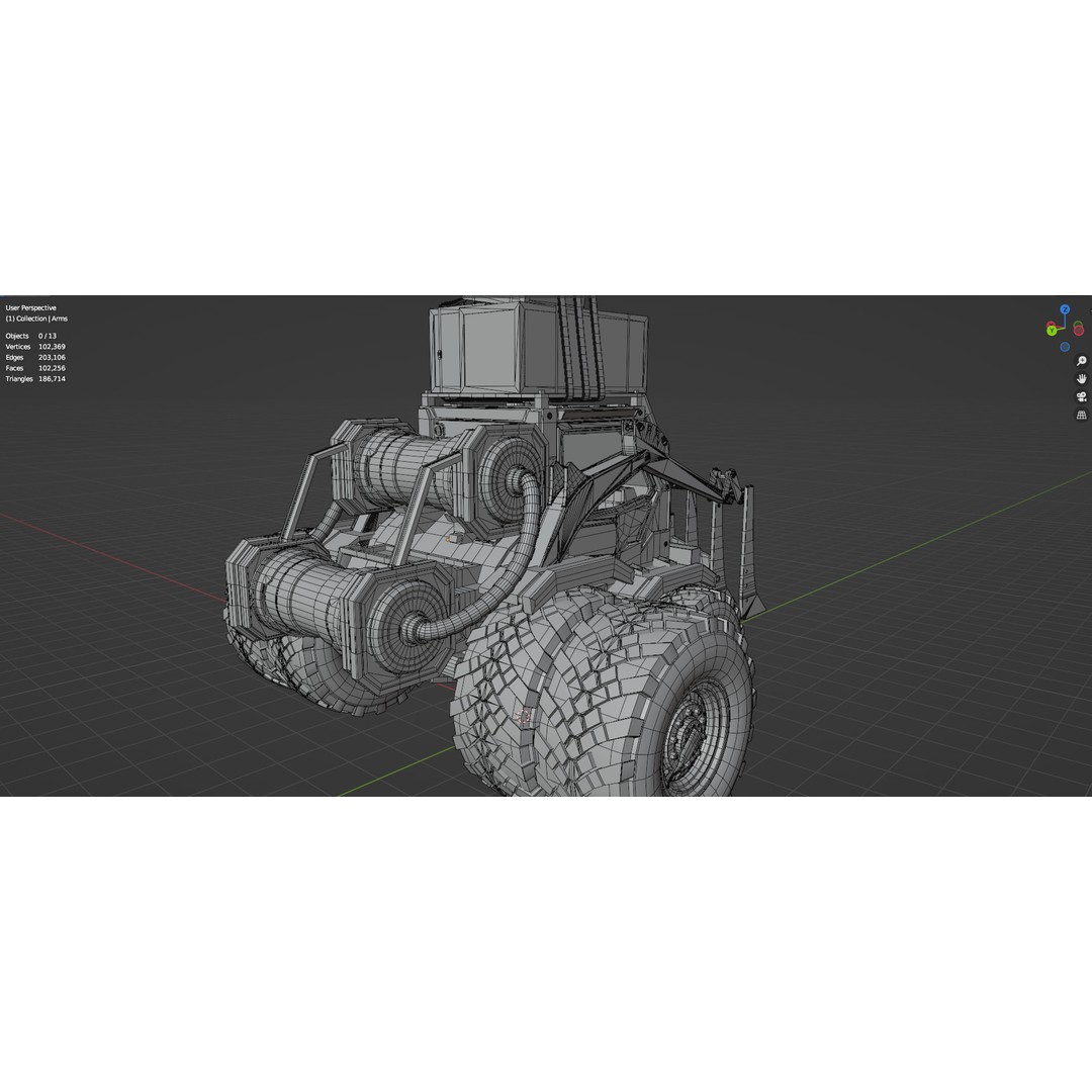 Industrial Dozer 3D Model – Low Poly Untextured Asset, FBX, OBJ - View 10