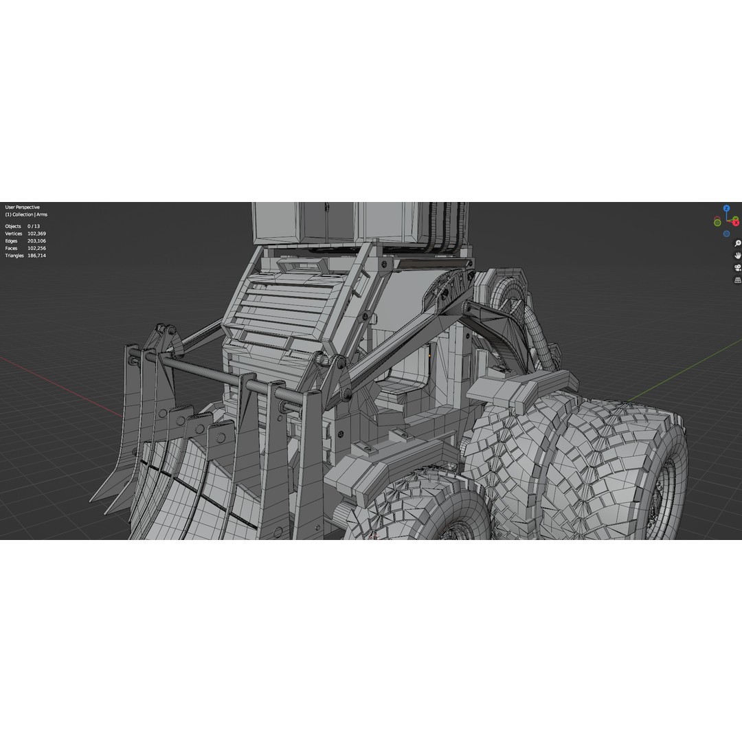 Industrial Dozer 3D Model – Low Poly Untextured Asset, FBX, OBJ - View 12