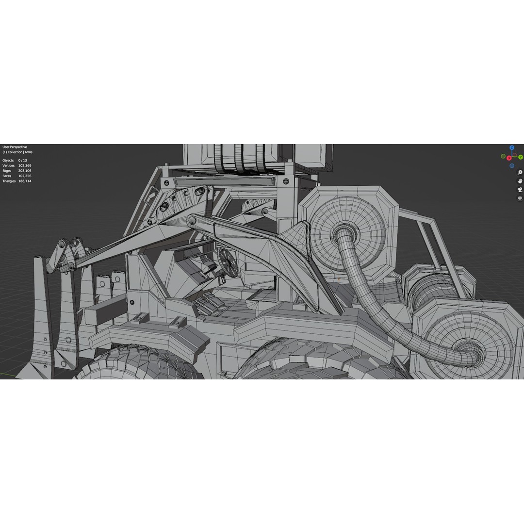 Industrial Dozer 3D Model – Low Poly Untextured Asset, FBX, OBJ - View 13