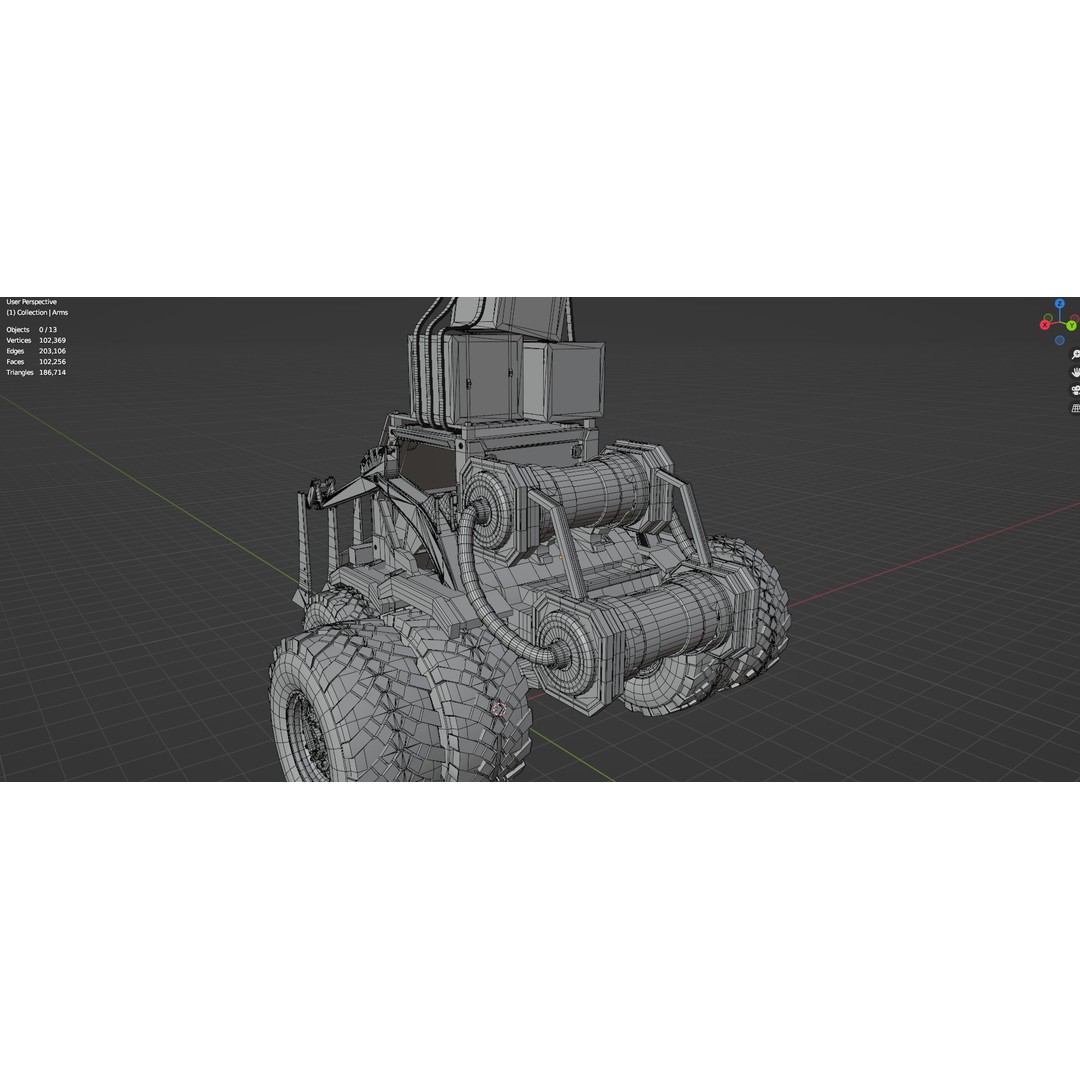 Industrial Dozer 3D Model – Low Poly Untextured Asset, FBX, OBJ - View 14
