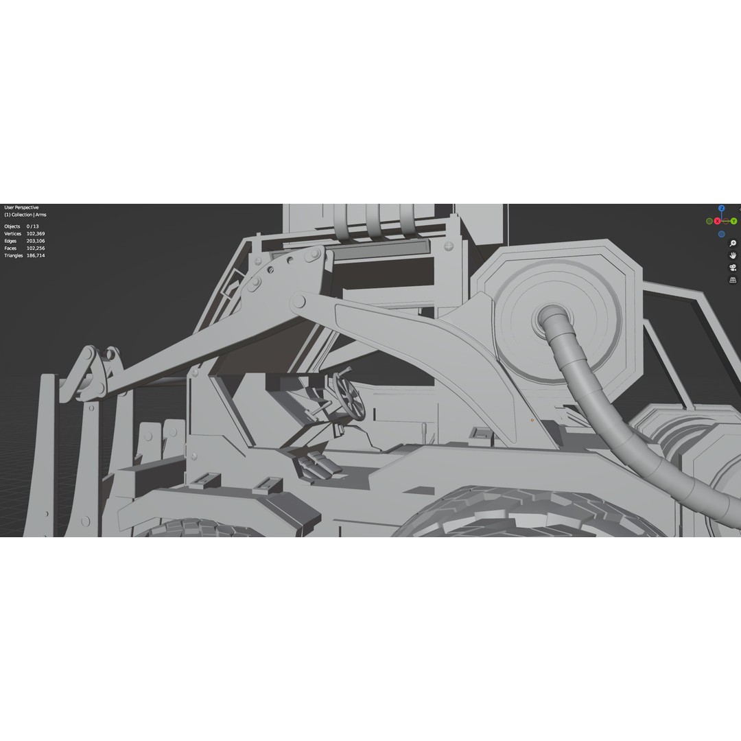 Industrial Dozer 3D Model – Low Poly Untextured Asset, FBX, OBJ - View 24