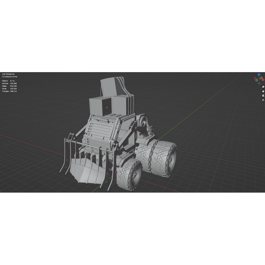 Industrial Dozer 3D Model – Low Poly Untextured Asset, FBX, OBJ - View 25