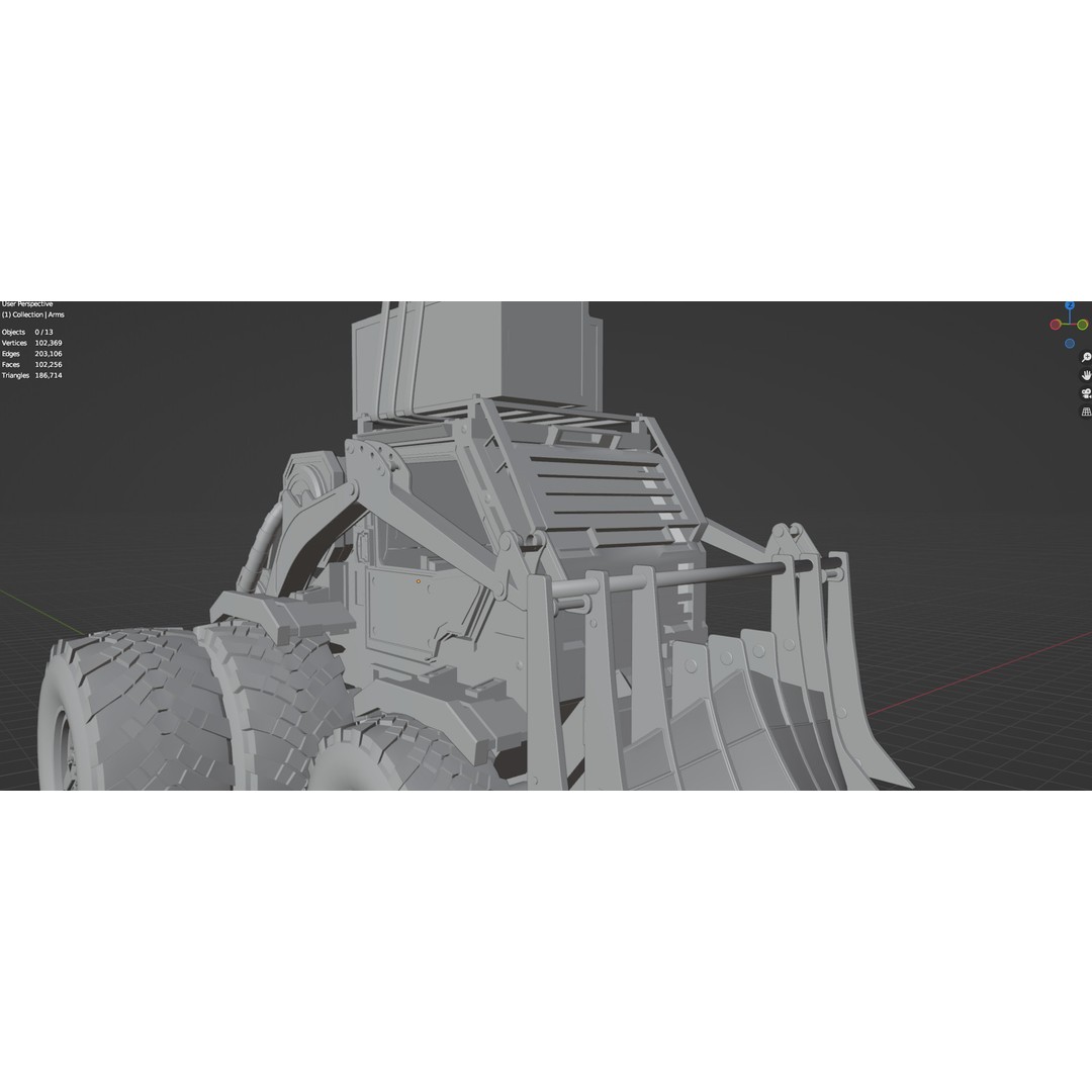 Industrial Dozer 3D Model – Low Poly Untextured Asset, FBX, OBJ - View 28