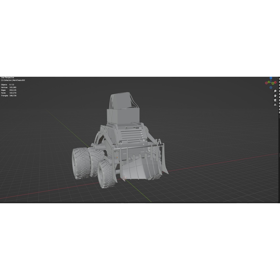 Industrial Dozer 3D Model – Low Poly Untextured Asset, FBX, OBJ - View 33